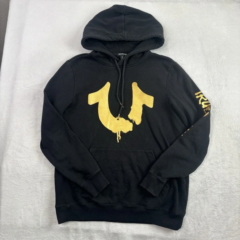 True Religion Black Gold‎ Pullover Fleece Long Sleeve Hoodie Men's Small